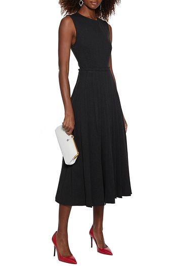 OSCAR DE LA RENTA Pleated mélange jersey midi dress
