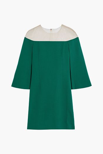 OSCAR DE LA RENTA Cape-effect tulle-paneled wool-blend crepe mini dress