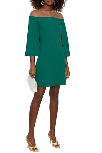 OSCAR DE LA RENTA Cape-effect tulle-paneled wool-blend crepe mini dress