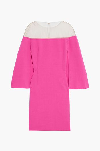 OSCAR DE LA RENTA Cape-effect tulle-paneled wool-blend crepe mini dress