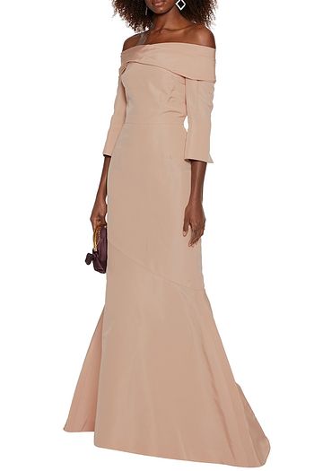 OSCAR DE LA RENTA Fluted off-the-shoulder duchesse silk-satin gown