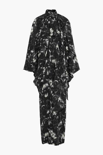 DRIES VAN NOTEN Daltz cape-effect pussy-bow printed silk-crepe maxi dress