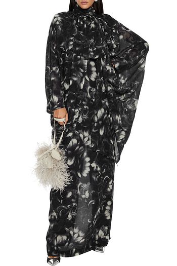 DRIES VAN NOTEN Daltz cape-effect pussy-bow printed silk-crepe maxi dress