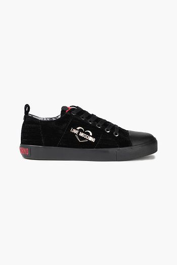 LOVE MOSCHINO Logo-appliquéd velvet sneakers