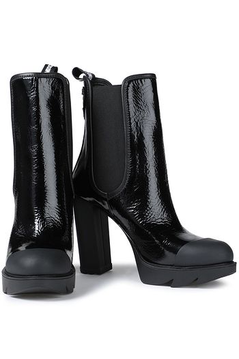 LOVE MOSCHINO Crinkled patent-leather ankle boots