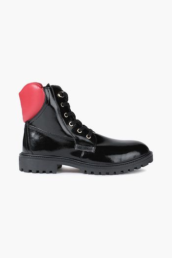 LOVE MOSCHINO Faux patent-leather combat boots