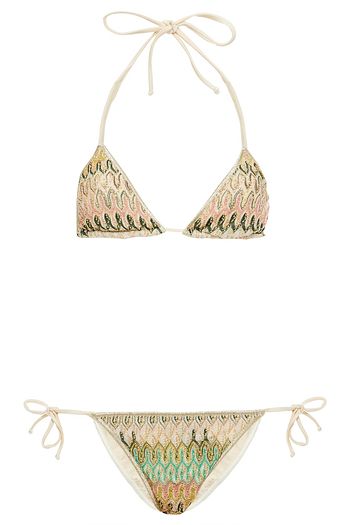 MISSONI MARE Metallic crochet-knit halterneck triangle bikini