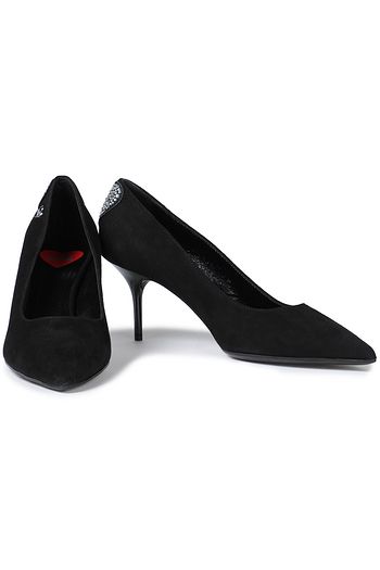 LOVE MOSCHINO Crystal-embellished suede pumps