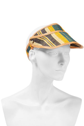 ZIMMERMANN Leather-trimmed striped raffia visor