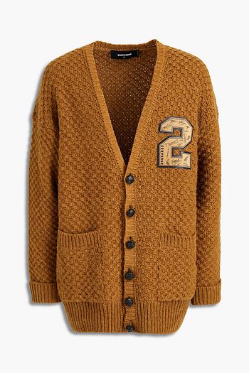 DSQUARED2 Leather-trimmed appliquéd wool and alpaca-blend cardigan