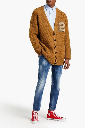 DSQUARED2 Leather-trimmed appliquéd wool and alpaca-blend cardigan