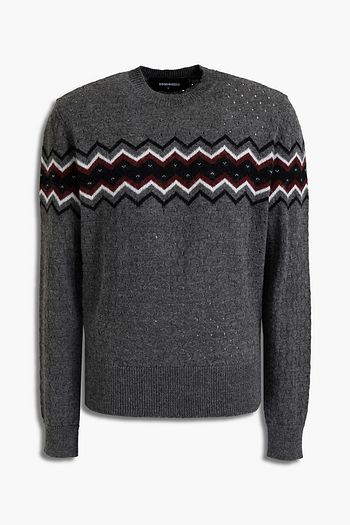 DSQUARED2 Leather-trimmed jacquard-knit alpaca and wool-blend sweater