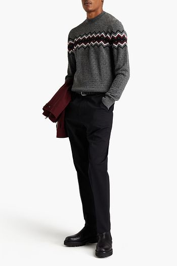 DSQUARED2 Leather-trimmed jacquard-knit alpaca and wool-blend sweater