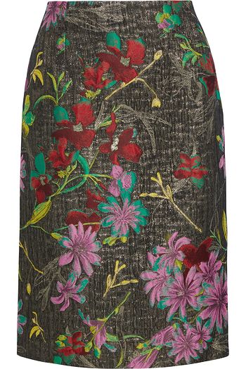 DRIES VAN NOTEN Salby floral-print metallic brocade pencil skirt