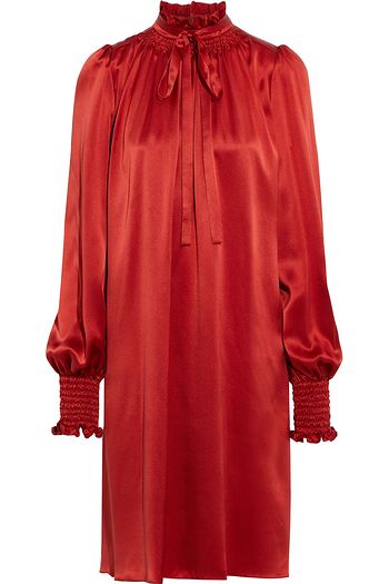 ADAM LIPPES Pussy-bow ruffle-trimmed silk-charmeuse dress