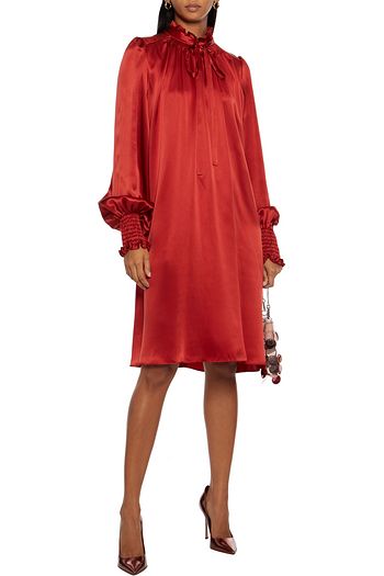 ADAM LIPPES Pussy-bow ruffle-trimmed silk-charmeuse dress