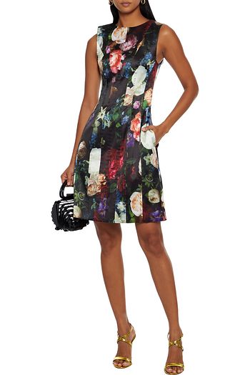 ADAM LIPPES Pintucked floral-print duchesse-satin mini dress
