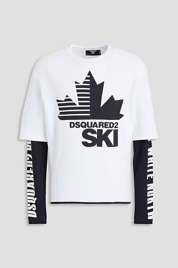 DSQUARED2 Paneled printed two-tone stretch-jersey and fleece sweatshirt