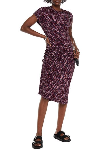 PACO RABANNE Ruched floral-print stretch-jersey midi dress