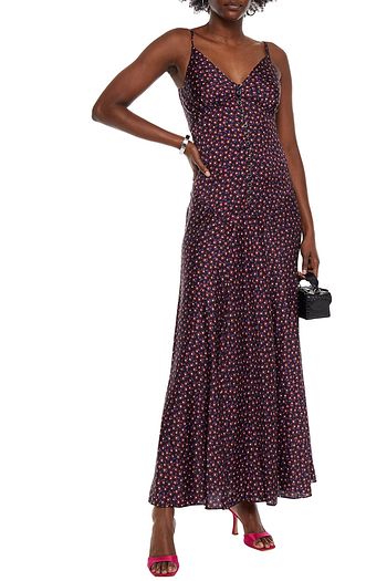 PACO RABANNE Gathered floral-print satin gown