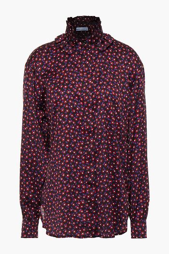 PACO RABANNE Ruffle-trimmed floral-print satin blouse