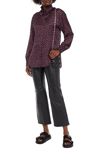 PACO RABANNE Ruffle-trimmed floral-print satin blouse