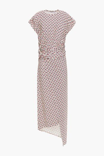 PACO RABANNE Wrap-effect draped printed stretch-jersey midi dress