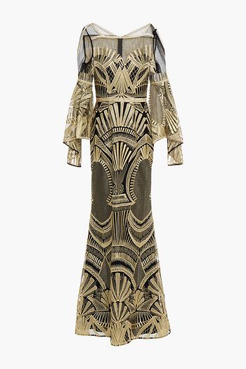 AMANDA WAKELEY Velvet-trimmed metallic embroidered tulle gown