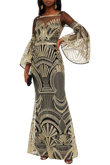 AMANDA WAKELEY Velvet-trimmed metallic embroidered tulle gown