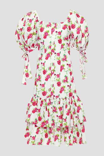 CAROLINE CONSTAS Tiered gathered floral-print cotton-blend poplin midi dress