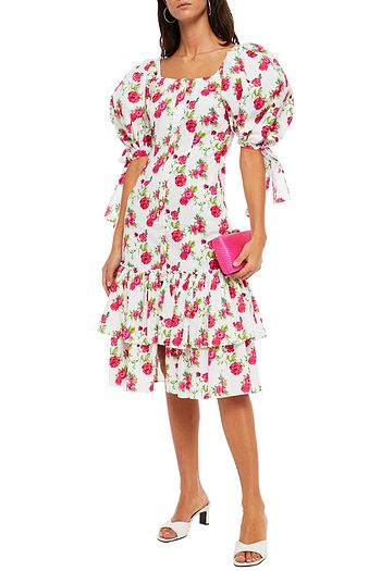 CAROLINE CONSTAS Tiered gathered floral-print cotton-blend poplin midi dress