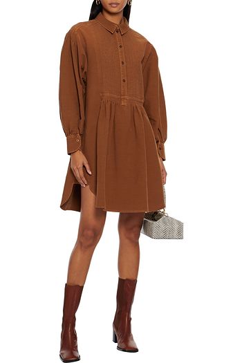 SEE BY CHLOÉ Pintucked slub cotton mini shirt dress