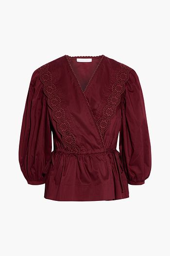 SEE BY CHLOÉ Broderie anglaise cotton peplum wrap blouse