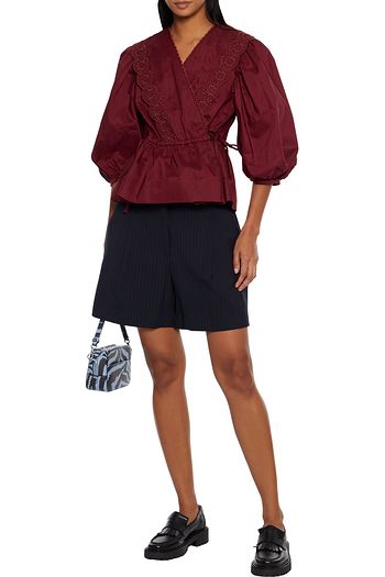 SEE BY CHLOÉ Broderie anglaise cotton peplum wrap blouse