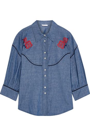 SEE BY CHLOÉ Embroidered cotton, linen and Lyocell-blend chambray shirt