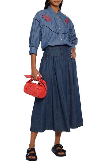 SEE BY CHLOÉ Embroidered cotton, linen and Lyocell-blend chambray shirt