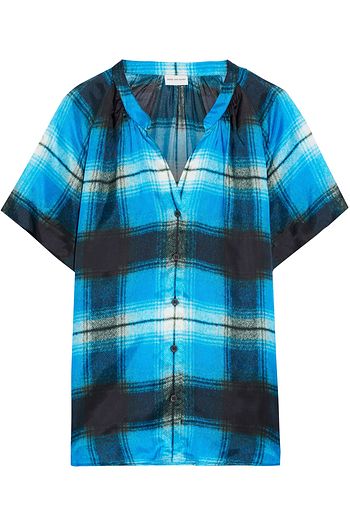 DRIES VAN NOTEN Chen gathered checked satin-twill shirt
