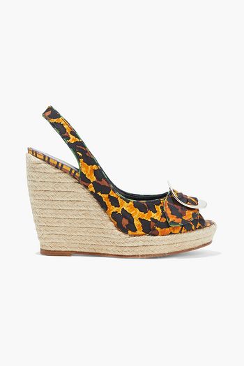 ROGER VIVIER Cordella leopard-print faille espadrille wedge slingback sandals