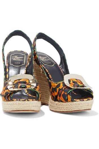 ROGER VIVIER Cordella leopard-print faille espadrille wedge slingback sandals