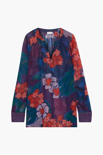 DRIES VAN NOTEN Chenai gathered floral-print silk-georgette blouse