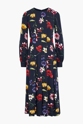 OSCAR DE LA RENTA Tie-back floral-print crepe midi dress