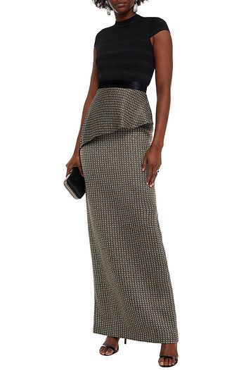 AMANDA WAKELEY Jacquard-paneled velvet-trimmed ruffled stretch-knit maxi dress