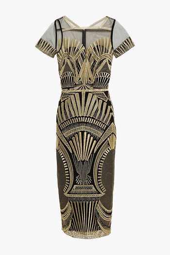 AMANDA WAKELEY Metallic embroidered tulle dress