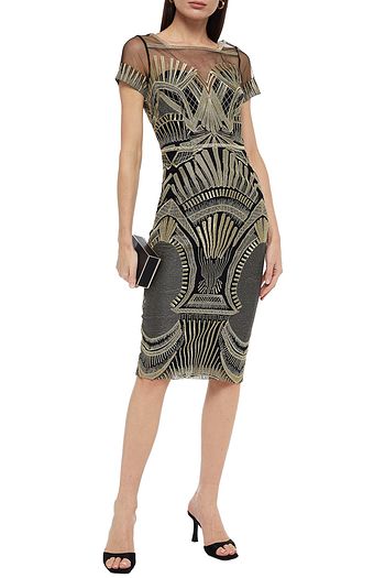 AMANDA WAKELEY Metallic embroidered tulle dress