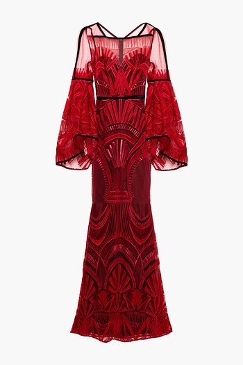 AMANDA WAKELEY Velvet-trimmed metallic embroidered tulle gown