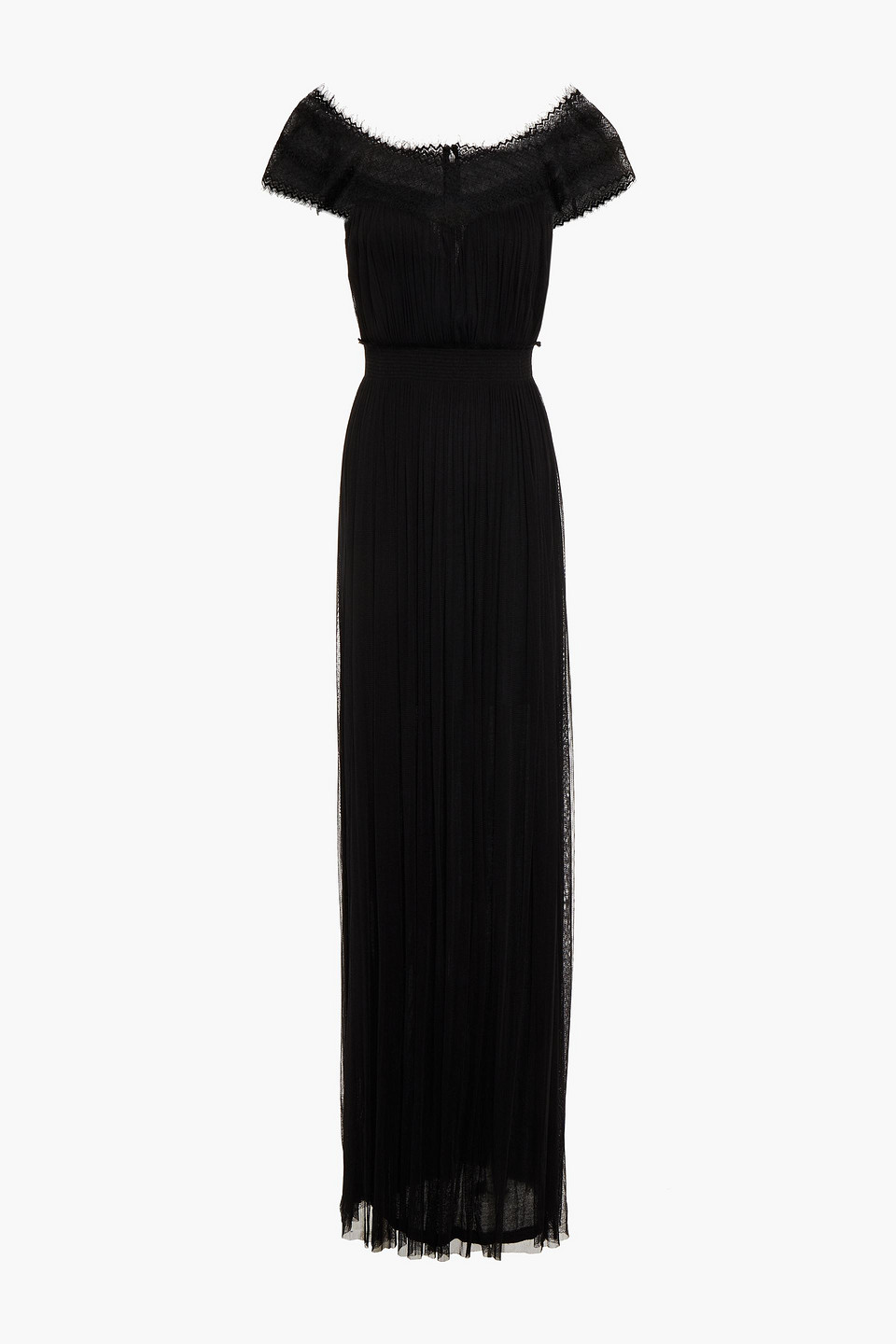 Chantilly Lace-paneled Silk-tulle Maxi Dress