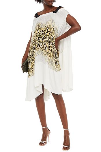 AMANDA WAKELEY Off-the-shoulder asymmetric pleated printed silk-satin dress