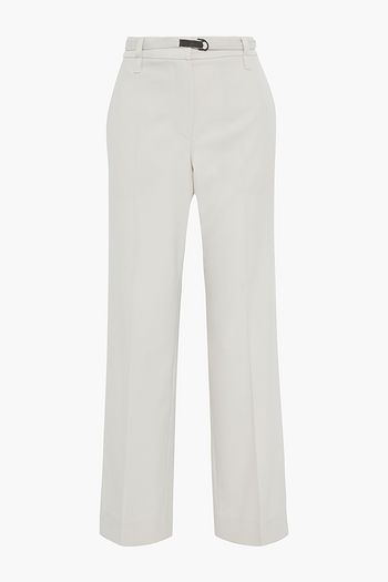 BRUNELLO CUCINELLI Belted bead-embellished wool straight-leg pants