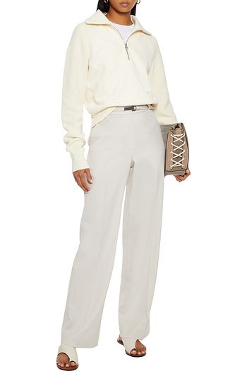 BRUNELLO CUCINELLI Belted bead-embellished wool straight-leg pants