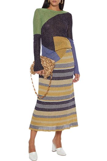 M MISSONI Color-block metallic crochet-knit sweater